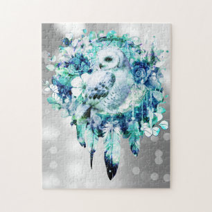 Puzzle Chouette à neige Dreamcatcher Vert et bleu Turquoi