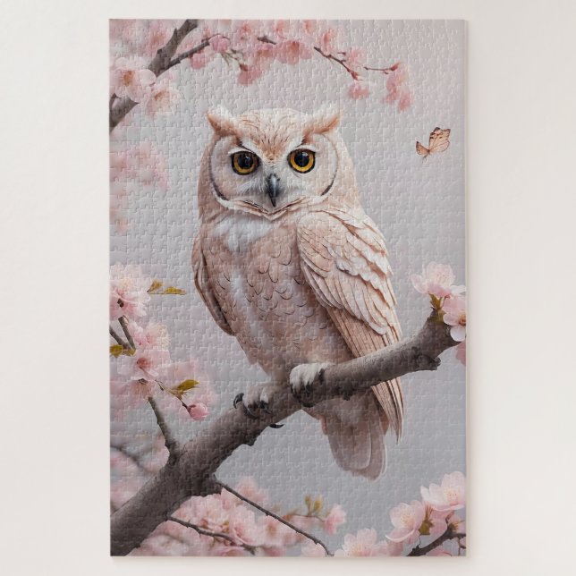 Puzzle Chouette aux fleurs de cerises roses (Vertical)