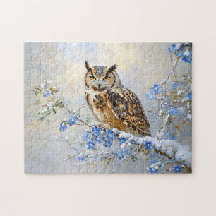 Puzzle Chouette avec peinture aux fleurs bleues