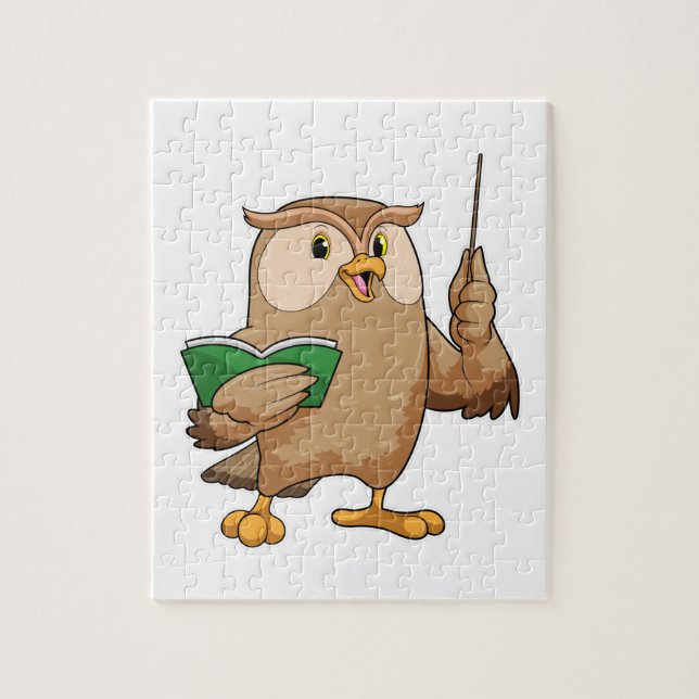 Puzzle Chouette comme enseignant avec livre et pointeur (Vertical)