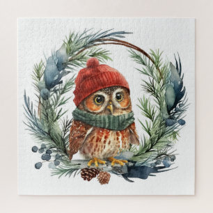 Puzzle Chouette d'aquarelle mignonne Oiseau de Noël