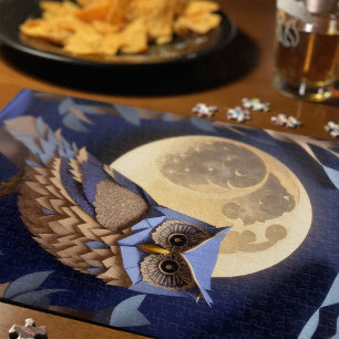 Puzzle Chouette de nuit dans l'arbre, lune de bois papier