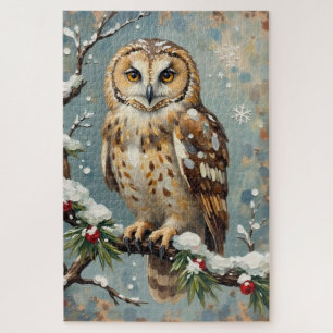 Puzzle Chouette effraie vintage avec décoration de Noël e