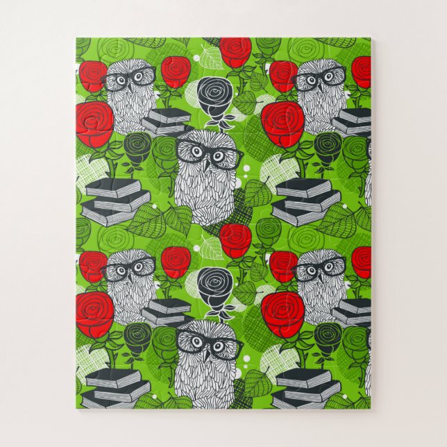 Puzzle Chouette en roses rouges (Vertical)
