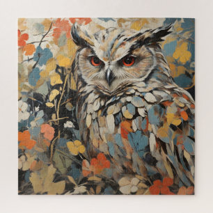 Puzzle Chouette et fleurs en peinture printanière