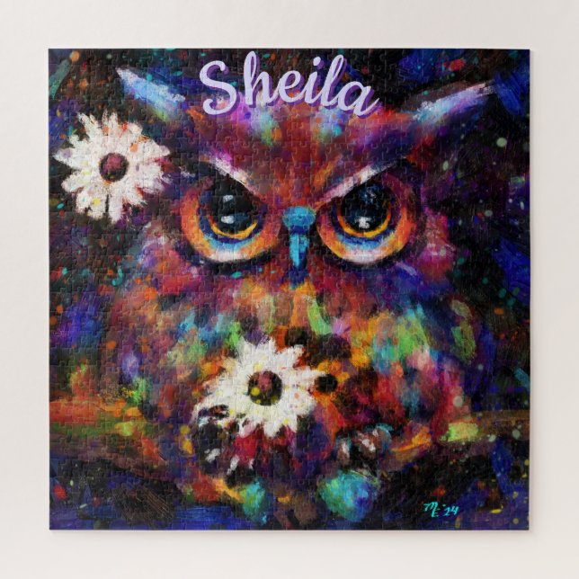 Puzzle Chouette florale impressionniste de Whimsical Pers (Vertical)