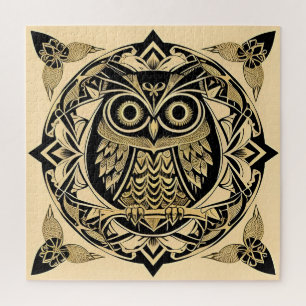 Puzzle Chouette Ornementale Dorée avec Motif Décoratif