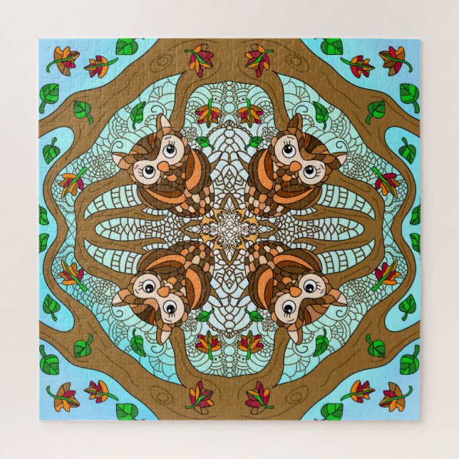 Puzzle Chouette tirée à la main Mandala (Vertical)