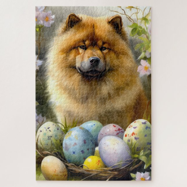 Puzzle Chow Chow avec oeufs de Pâques vacances (Vertical)