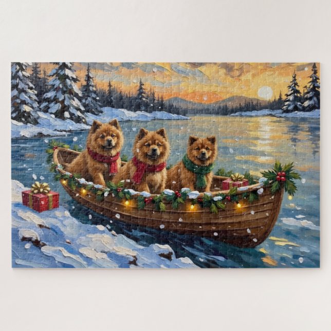 Puzzle Chow Chow Christmas Boat Holiday (Horizontal)