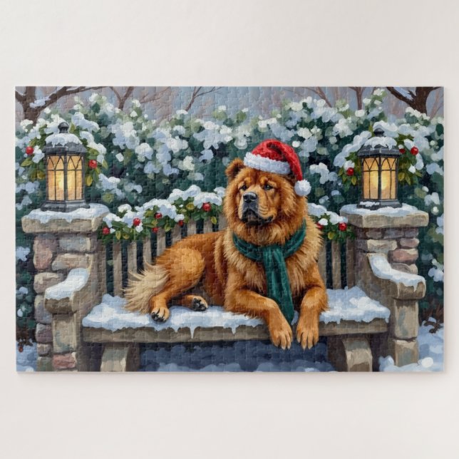 Puzzle Chow Chow Dog Serene Winter Garden Christmas Art (Horizontal)