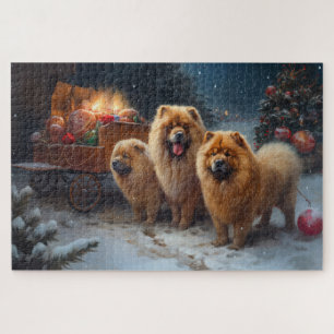 Puzzle Chow Chow enneigé traîneau décoration de Noël