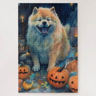 Puzzle Chow Chow Halloween avec citrouilles effrayantes