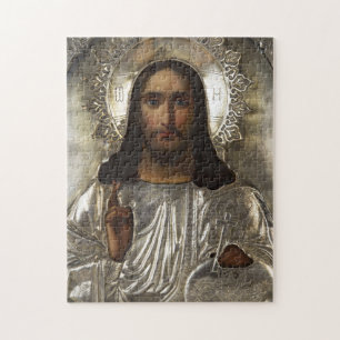 Puzzle Christ Pantocrator Silver Oklad Riza Icône russe