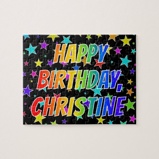 Puzzle "CHRISTINE" Prénom, Amusant "HEUREUX ANNIVERSAIRE" (Horizontal)