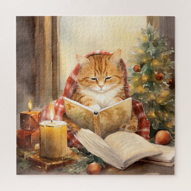 Puzzle Christmas Cat Trois Lecture Carte Vintage (Vertical)