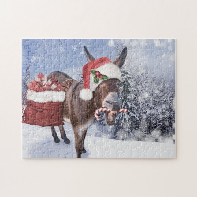 Puzzle Christmas donkey with funny (Horizontal)