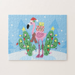 Puzzle Christmas Flamingo with Cactus