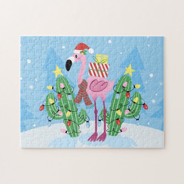 Puzzle Christmas Flamingo with Cactus (Horizontal)