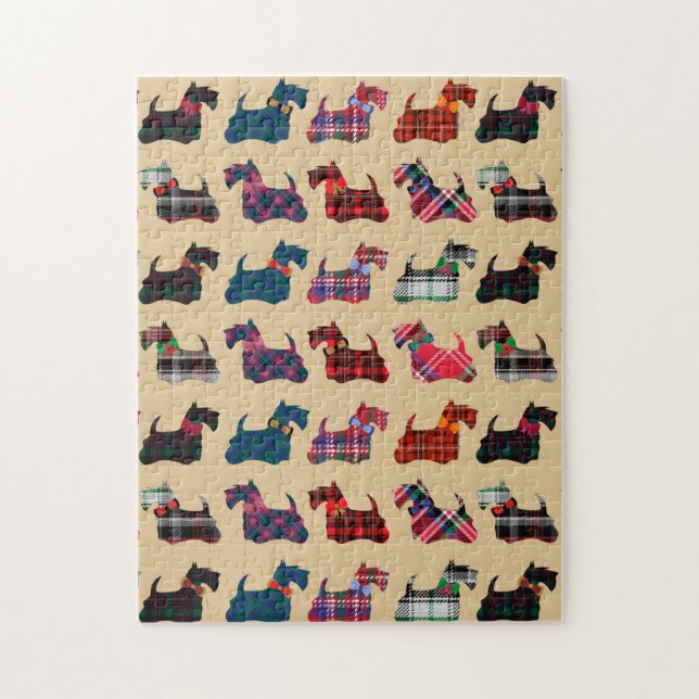 Puzzle Christmas Plaid Scottish Terrier Dogs (Vertical)