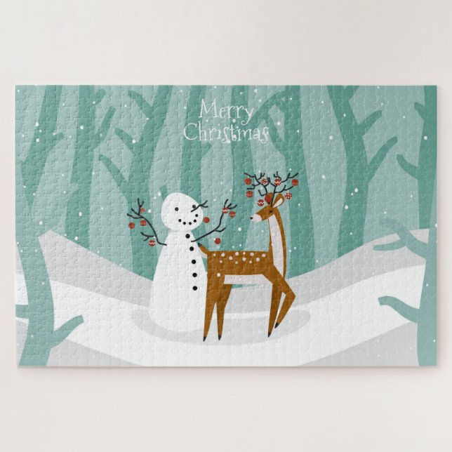 Puzzle Christmas Reindeer and Snowman (Horizontal)