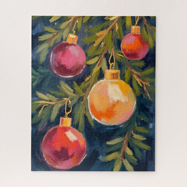 Puzzle Christmas Tree Ornaments Watercolor (Vertical)