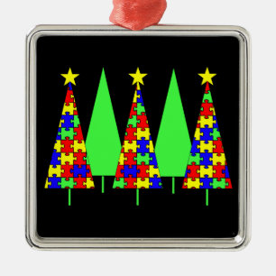 Puzzle Christmas Trees - Autism Awareness Metal Ornament