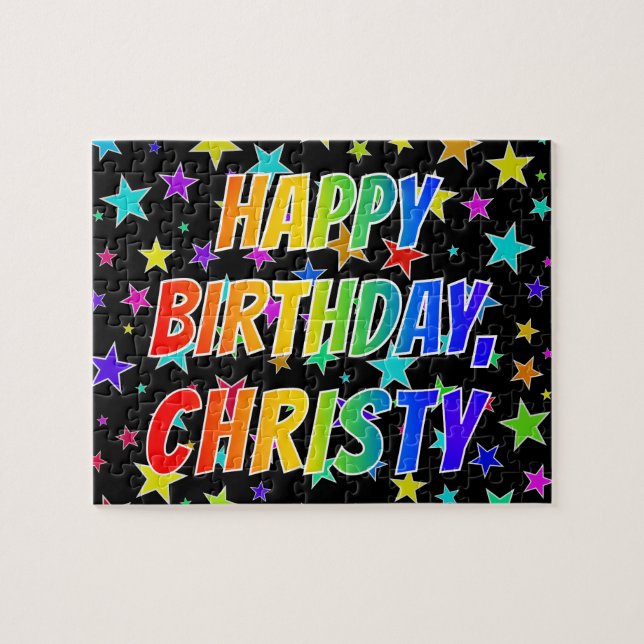 Puzzle "CHRISTY" Prénom, Amusant "HEUREUX ANNIVERSAIRE" (Horizontal)