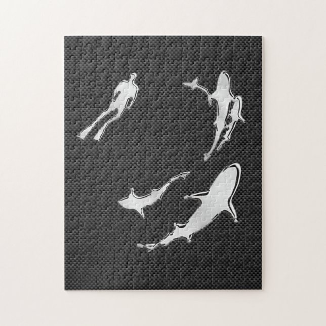 Puzzle Chrome comme Plongeur avec requins sur fibre de ca (Vertical)
