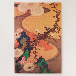 Puzzle Chrysanthèmes par un ruisseau avec des rochers (17