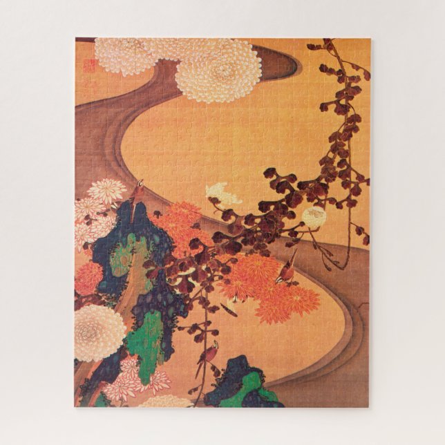 Puzzle Chrysanthèmes par un ruisseau avec des rochers (17 (Vertical)