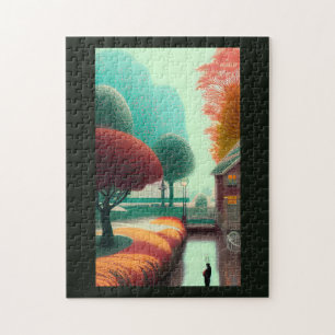 Puzzle Chute dans une ville d'imaginaires feuilles rouges