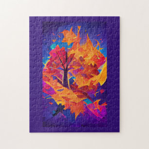 Puzzle Chute feuillage orange or abstrait art noir