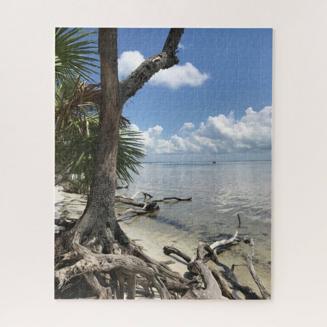 Puzzle Ciel Bleu Nuages Blancs, Mer Bleue, Plage de Bois  (Vertical)