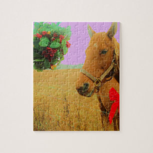 Puzzle Ciel rose rétro Cheval de Noël
