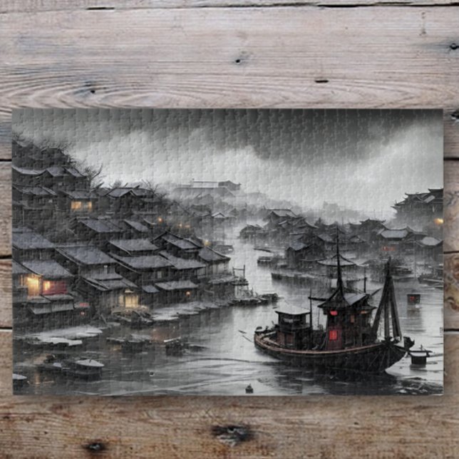 Puzzle Ciel sombre au-dessus d'un village de pêcheurs chi (Créateur téléchargé)