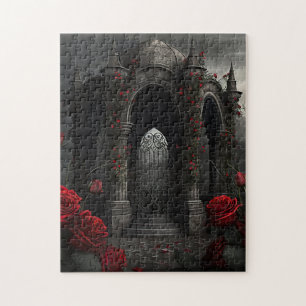 Puzzle Cimetière gothique Gazebo avec des roses rouges la