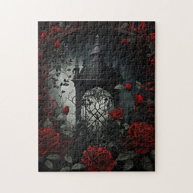 Puzzle Cimetière gothique Jardin Rose avec Rouge et Noir (Vertical)