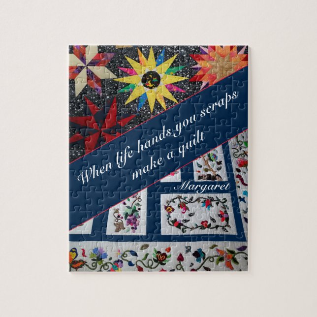 Puzzle Citation de couture de patchwork bleu (Vertical)
