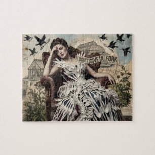 Puzzle Citation drôle Femme vintage dans une robe à fourc