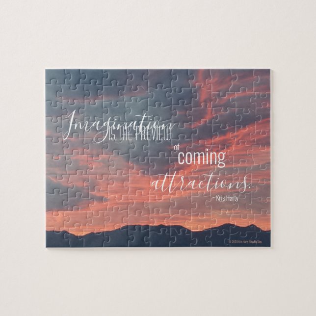 Puzzle Citation inspirante Imagine Mountain Sunset Photo (Horizontal)