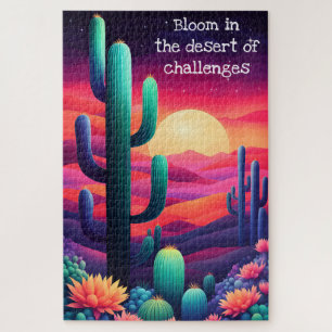 Puzzle citation inspirante, paysage de cactus coloré