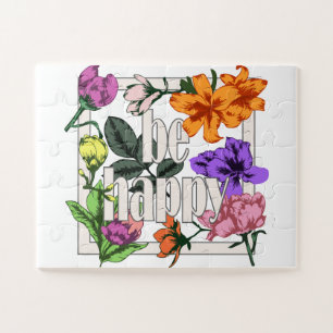 Puzzle Citation positive Be Happy and garden flowers