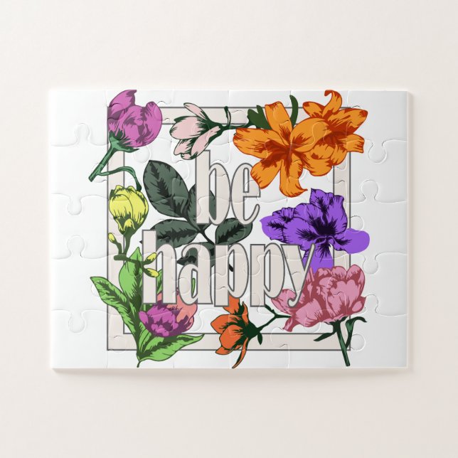 Puzzle Citation positive Be Happy and garden flowers (Horizontal)