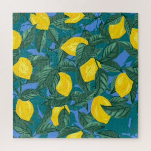 Puzzle Citrons, feuille : motif tropical d'agrumes.