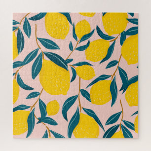 Puzzle citrons illustrés : motif transparent rose