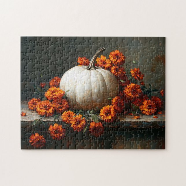 Puzzle Citrouille blanc Orange Marigolds (Horizontal)