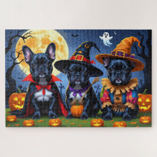 Puzzle Citrouille de Bulldogs de France noire Halloween d