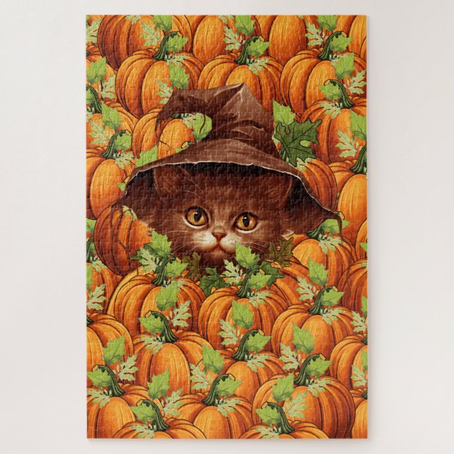PUZZLE CITROUILLES DE THANKSGIVING CHAT MIGNON (Vertical)