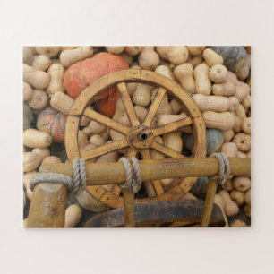 Puzzle Citrouilles et Roue de la charrette rurale en bois